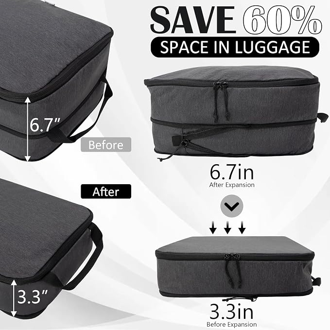 Compression Packing Cubes for Travel Suitcase Organizer Bags, Black, L | Expandable Travel Cubes for Packing Luggage Organizer Bags Compression Bags for Travel Essentials - Image 4