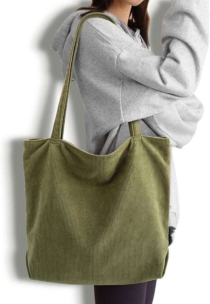 Iioscre Corduroy Tote Bag for Women,Hobo HandBags with Zipper | Large Capacity Casual Shoulder Bag with Inner Pockets for Shopping Work Daily Travel. - Image 2