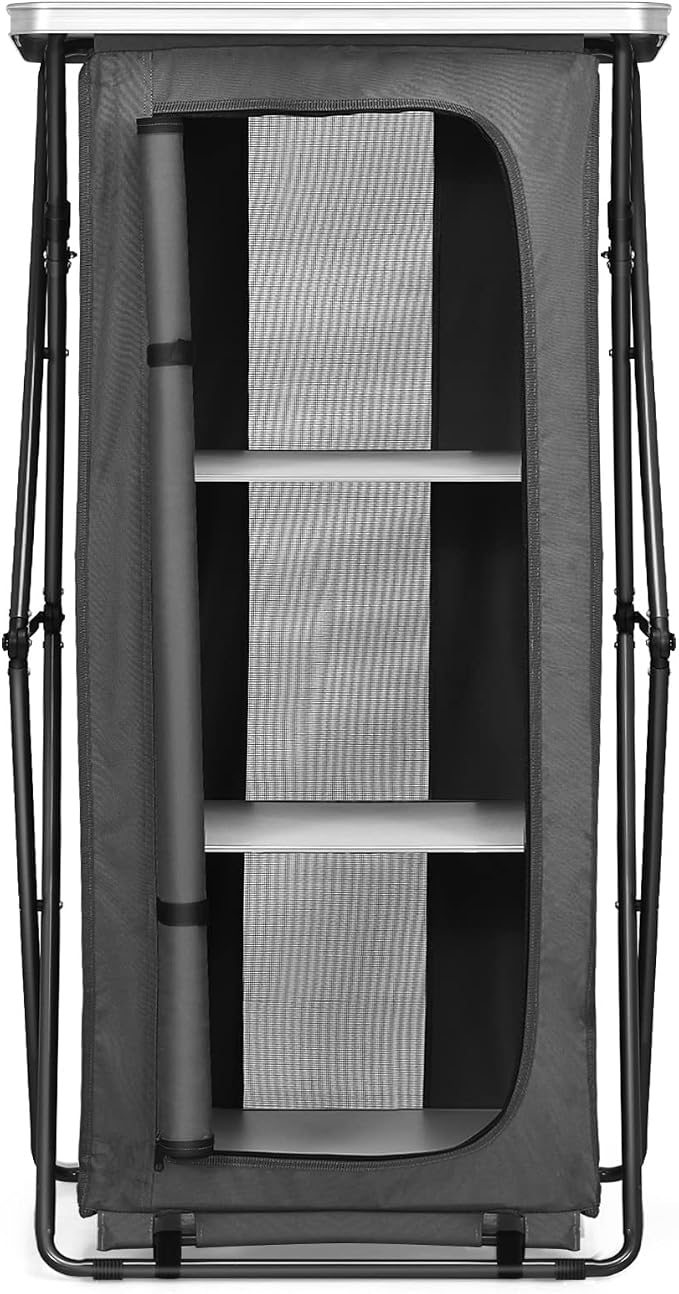 GIANTEX Folding Camping Storage Cabinet with 3 Shelves and Carry Bag, Portable Outdoor Organizer Kitchen Table, Quick Set-up for BBQ, Picnic, Backyard, Compact Pop-Up Cupboard, 47''H - Image 8