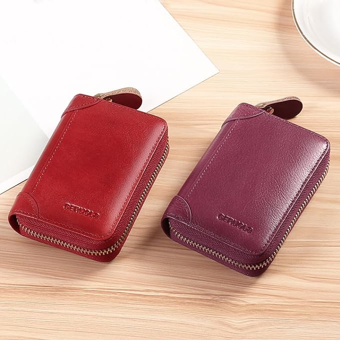 Card Bag Cowhide Wallet Men Coin Purse RFID Blocking Card Case Portable Card Holder Coin Bag Pouch with 12/20/30/45 Card Slots Purple C - Image 7
