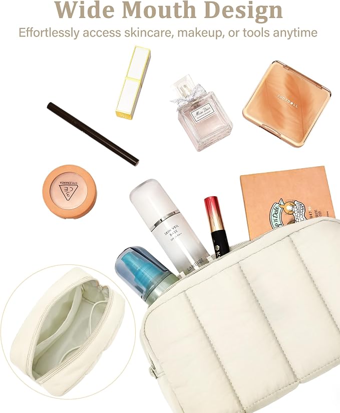 2 Pcs Makeup Bag Travel Toiletry Bag for Women Puffy Padded Cosmetic Pouch Purse Wide-open Makeup Organizer Case Travel Essentials - Image 5