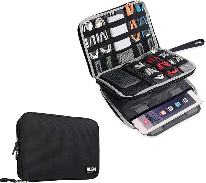 BUBM Double Layer Electronics Organizer/Travel Gadget Bag For Cables,Memory Cards,Flash Hard Drive and More,Fit For iPad Or Tablet(Up To 9.7")--Large, Black | Travel Gadget Bag For Cables, Memory Cards, Flash Hard Drive and More, Fit For iPad or Tablet... by BUBM