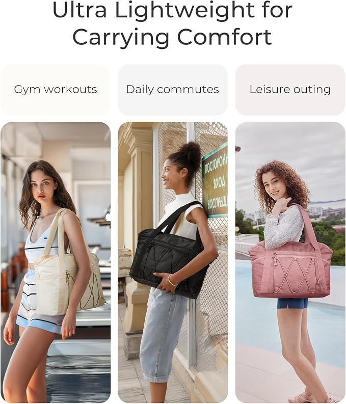 BAGSMART Women's Multi-Compartment Tote Bag with Elastic Cord | Handbag for Travel Fitness Outdoor Activities - Image 2
