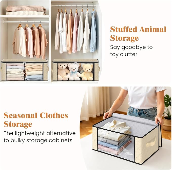 35L Closet Organizers, Foldable Under Bed Storage Containers | Storage Bags with Zippers,Window and Handles for Organizing Bedroom, Closet, Clothing,Organization with Handle - Image 4