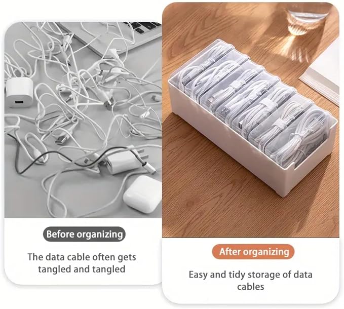 Cable Organizer Storage Box with 7 Wire Ties,Desktop Cable Management Box with Switch, Power Cord Organizer for Office,Home,Desk Accessories Storage Stationery Supplies（Clear） - Image 4