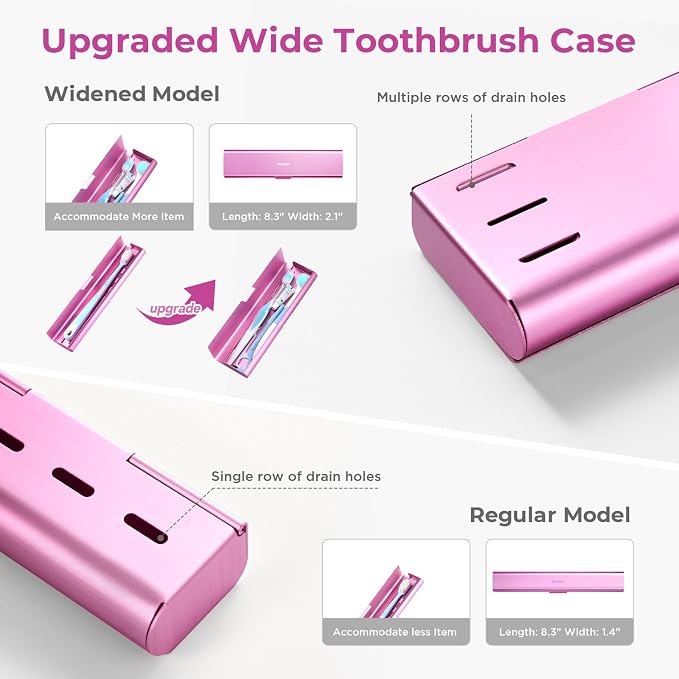 Wider Aluminum Toothbrush Travel Case, Portable Travel Toothbrush Holder, Durable Manual Toothbrush Box Container for Traveling, Bathroom, Camping, Business Trip, Pink - Image 7