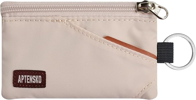 RFID Blocking Travel Wallet with Adjustable Lanyard, Small Nylon Zipper Pouch and Badge Holder for ID, Credit Cards, Cash, Keys, Commuters (Almond White) by APTENSKO
