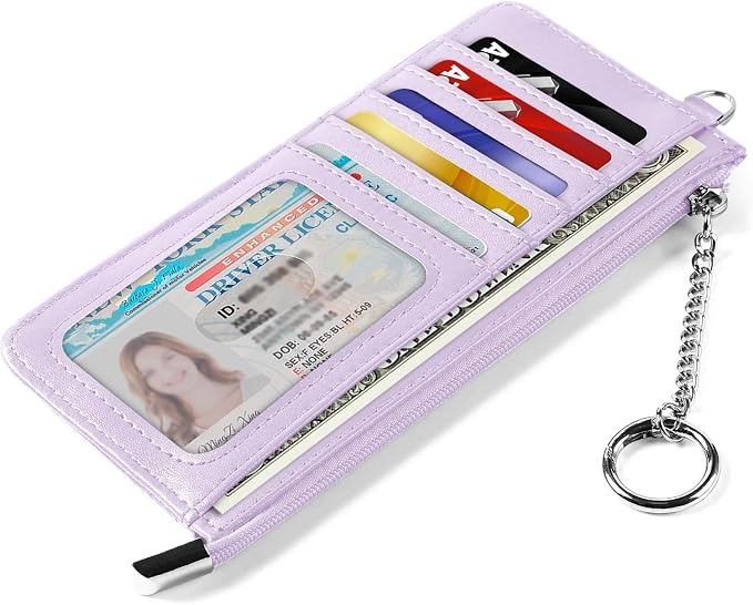 RFID Blocking Slim Credit Card Holder Wallet with Zipper Money Pocket & Keychain, Slim Airtag Wallet for Men Women - Image 5