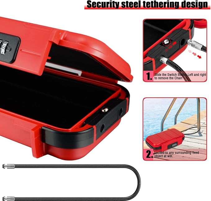 XXL Large Security Lock Box,Outdoor Waterproof Shockproof Travel Safe Lock Box with Removable Wire Rope,4-Digit Combination Safe Box for Dorm,Travel,Beach,Hotel,Car,Home,Office - Image 3