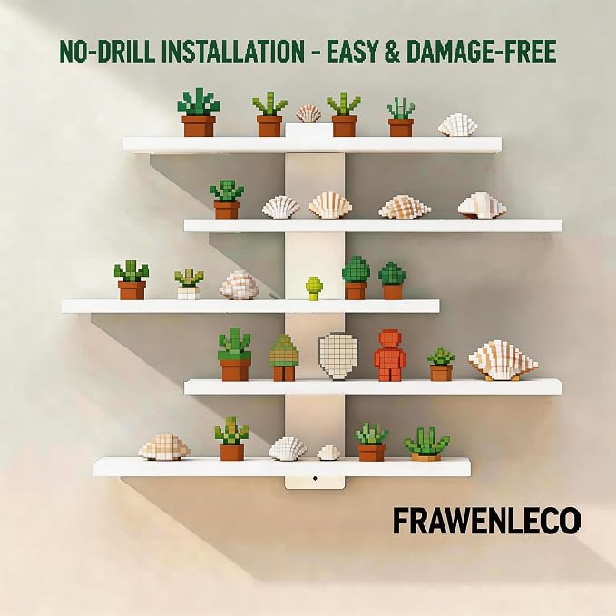 No Drill Floating Shelf for Wall, 5-Tier Wall Mounted Organizer, Damage-Free Display Shelf for Collectibles, Figures, Bathroom Kitchen Storage, White - Image 6