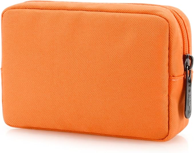 E-Tree Cute Small Makeup Bag,Cosmetic Toiletry Make up Skin Care Little Items Pouch for Purse,Zipper Mini Tech Charger Cable Electronic Organizer Case,Travel Accessories for Women Men Teen,Orange by E-Tree