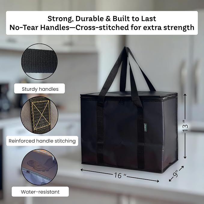 2-Pack Insulated Reusable Grocery Bags – Large Cooler Tote for Cold & Hot Food, Stays Upright, Durable, Foldable for Travel and Delivery - Image 3