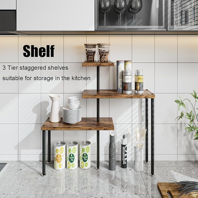 3 Tier Adjustable Countertop Organizer Corner Shelf | Countertop Organizer and Storage Rack for Kitchen, Bathroom, Over Sink, Coffee Bar, Spice Rack, Dresser Table - Image 3