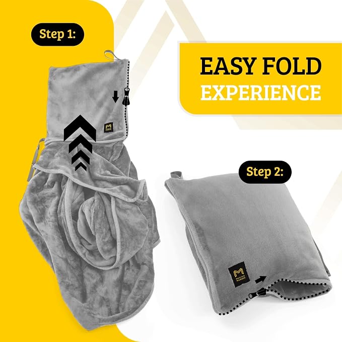 Travel Blanket Airplane Compact with Hoodie – 2in1 Airplane Travel Accessories from Plane Blanket to Travel Pillow with Luggage Strap, Soft Handle & Secure Pocket | 300 GSM fleece airplane blanket; attached hoodie doubles as its storage case | 62 x 41 ... - Image 3