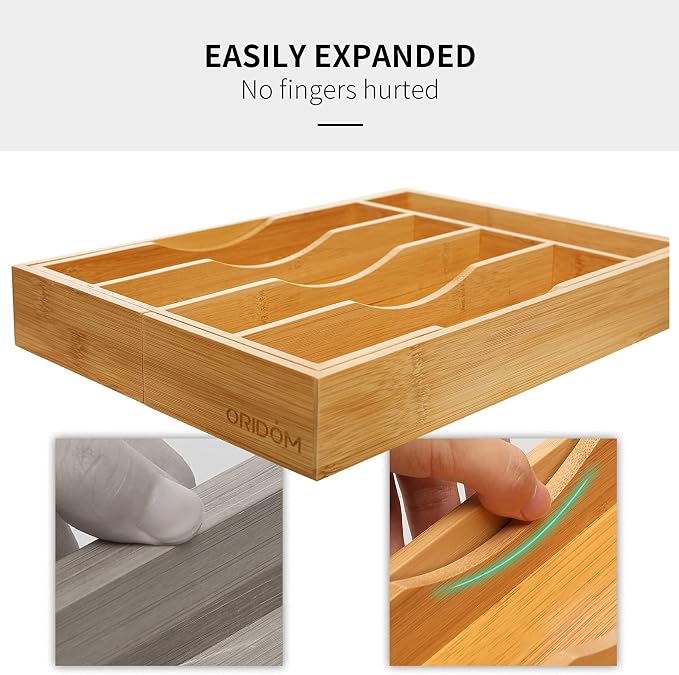 Expandable Bamboo Kitchen Drawer Organizer for Cutlery and Utensils, Adjustable Bamboo Wood Cutlery Tray in Drawer for Flatware and Silverware in Kitchen, (Natural) - Image 6