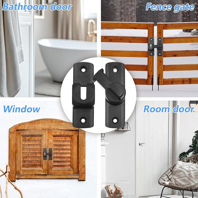 Barn Door Lock,Door Chain Lock,Storm Door Lock,90 or 180 Degree Flip Door Locks,Protect Privacy Sliding Gate Latch,Security Sliding Door Latch Lock for Cabinets,Bathroom,Garage(1Pack,Black) - Image 7