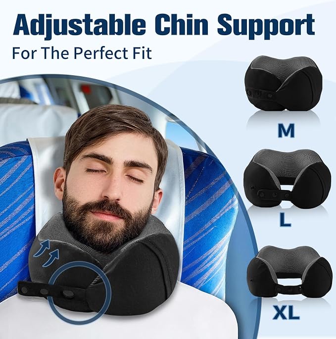 Cirorld Neck Pillow for Traveling, Travel Pillows for Airplanes,100% Pure Memory Foam Travel Neck Pillow, Adjustable Flight Pillow, Portable Plane Accessories with Eye Mask, Earplugs, Carry Bag - Image 3