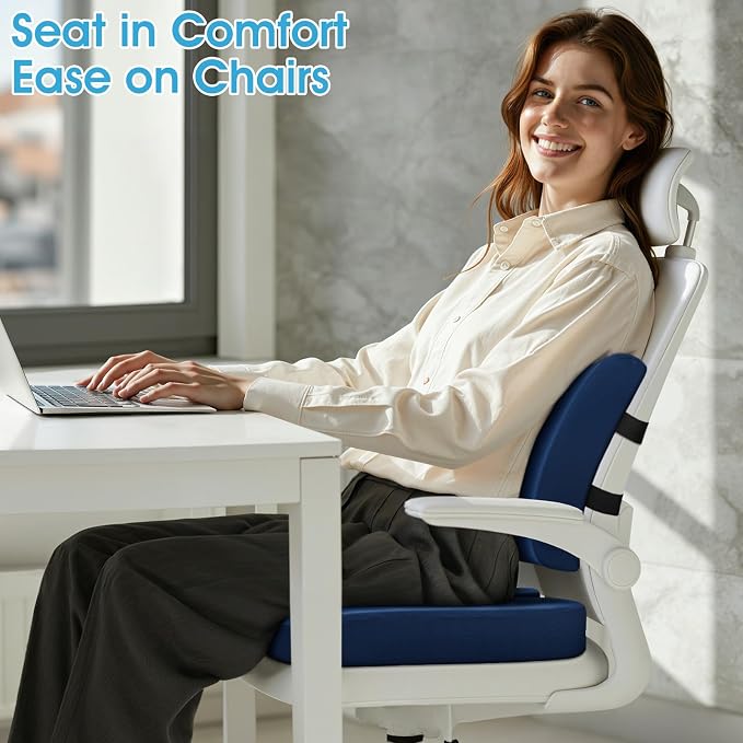 CushZone Seat Cushion and Lumbar Support Pillow for Office Chair, Blue | Ergonomic Memory Foam for Sciatica Pain Relief & Posture Correction, Non-Slip Chair Cushions for Car, Wheelchair and Travel - Image 6