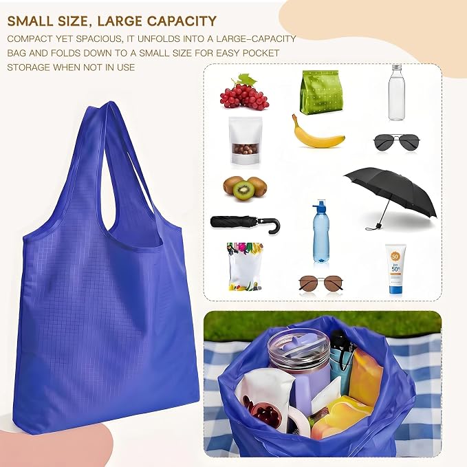 2 Pack Large Foldable Shopping Bag, Reusable Grocery Bag,Light Green | Waterproof Nylon, 35 Pounds Weight Capacity, Pocket Size Carrier - Image 4