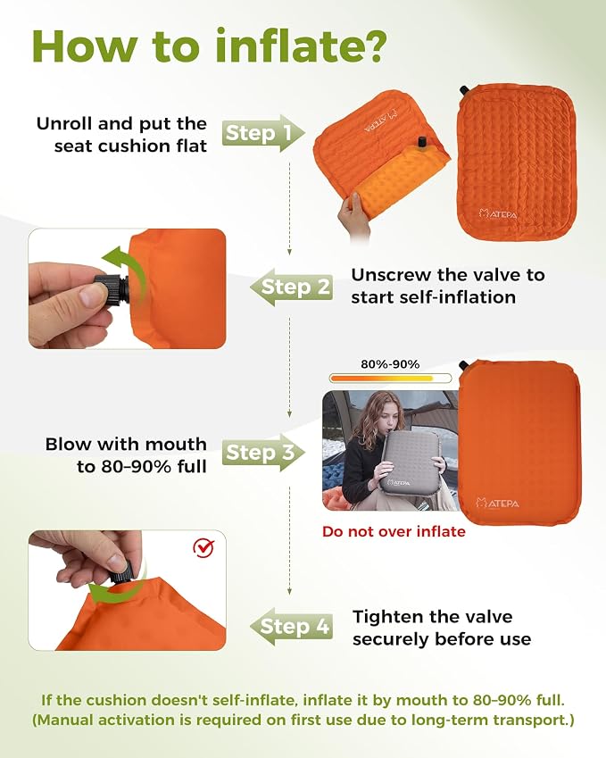 ATEPA Inflatable Seat Cushion | 2" & 2.5" Foam Core Seat Pad, Self Inflating, Compact, Stadium, Airplane, Travel, Camping, Hiking, Sports events - Image 7
