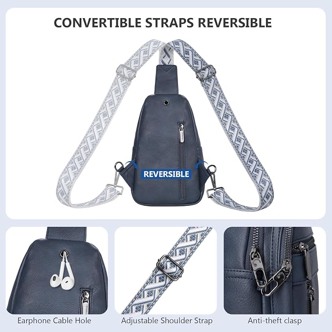 Anti-theft Sling Bags Women Small PU Leather Chest Fanny Pack | RFID Blocking,Safety Zipper,5 Card Slots,Adjustable Strap,Large Capacity,Multi Pockets,Faux Leather,Daypack,Bum Bags,Travel - Image 6