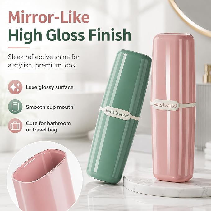 HyJeryty Simple Green Toothbrush Travel Case, Portable Travel Toothbrush & Toothpaste Holder Cover Organizer Container with Mouthwash Cup for School, Camping, Business Trip, Bathroom Storage - Image 2
