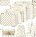 8 Set Packing Cubes for Suitcases,Packing Cube with Shoe, Cosmetics, Clothing, and Accessories Bags Packing Cubes for Travel Luggage Organizer Women Men(Khaki Checkered) by Hatisan