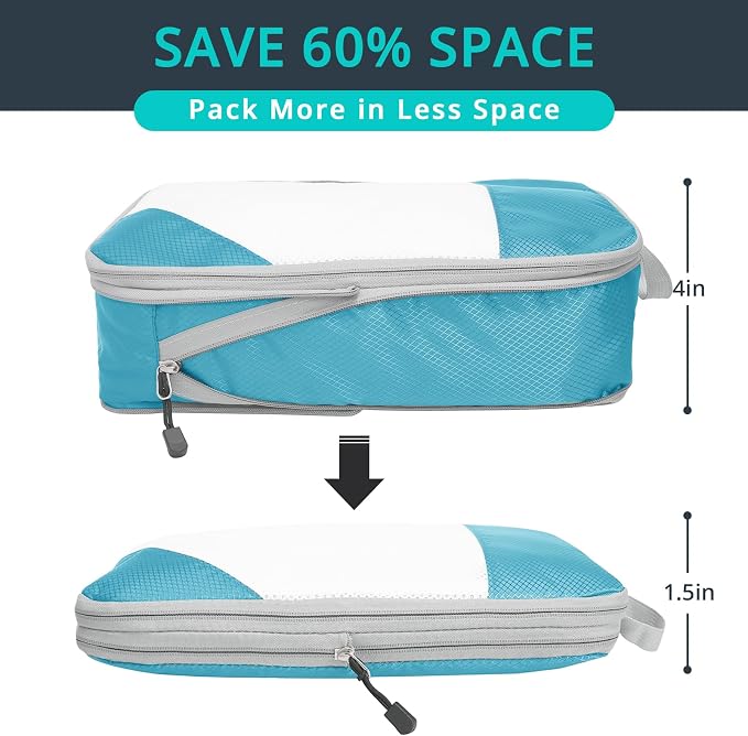 Compression Packing Cubes 6 Set, Compressible Space-Saving Packing Cubes for Travel - Compression Bags, Luggage Organizer, Travel Essentials for Women, Teal - Image 2