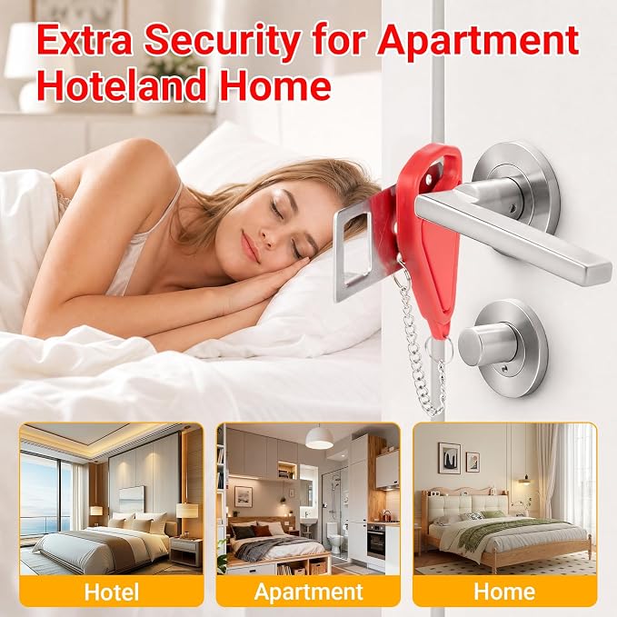 Portable Door Lock and Door Stop Alarm, Hotel Travel Security Set for Home | Hotel Safety Device for Door Security, Portable Lock for Hotel Room, Apartment, College Dorm and Travel - Image 8
