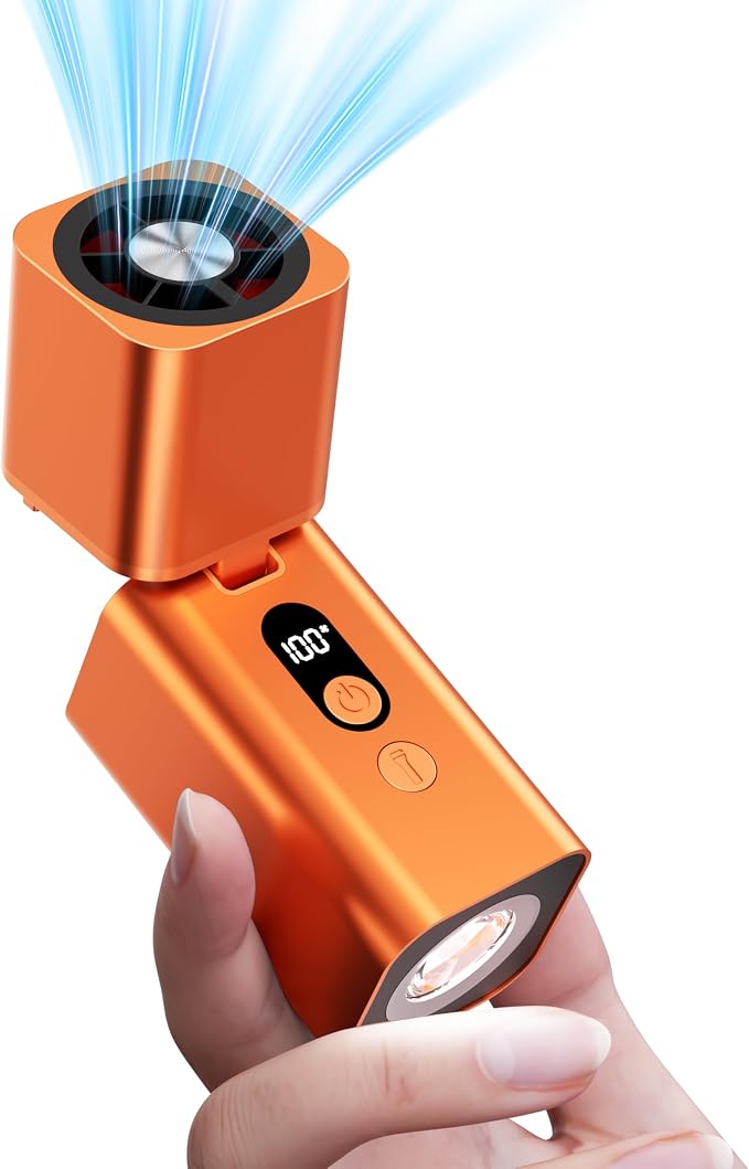 Titanium Alloy Handheld Fan - Portable Fan & Flashlight, 25dB Quiet BLDC, USB-C Rechargeable, Pocket Fan for Travel, Cruise, Concerts, Makeup, 2026 Summer Gifts for Women, Girls（Orange） by Unknown