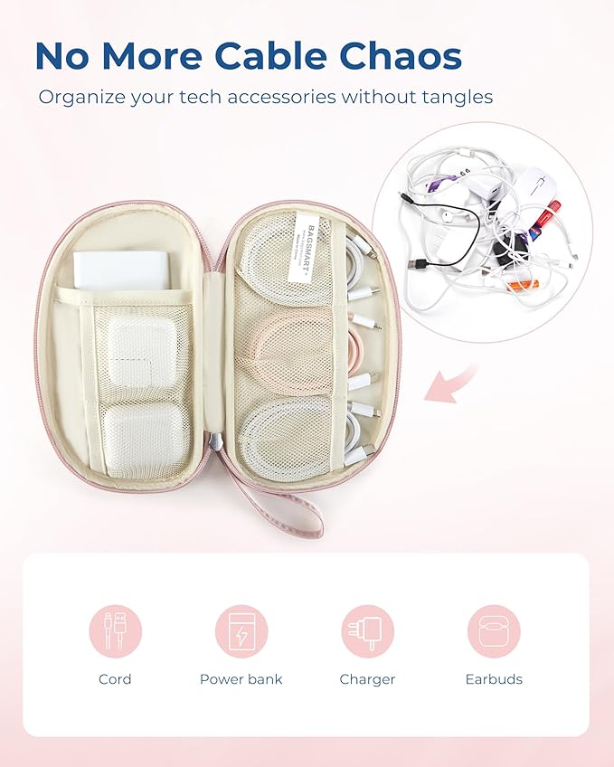 BAGSMART Cord Organizer Travel Cable Bag, Compact Tech Electronic Organizer Travel Case, Essentials for Charger, Cable, Phone, Flash drive - Pink - Image 2