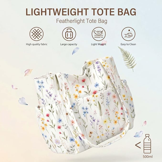 Corduroy Tote Bag for Women,Large Capacity Cute Tote Bags With 6 Pockets,Crossbody Shoulder Handbag for Work Travel Gym - Image 8