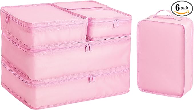 Packing cubes for Travel, CALACH Luggage Organizer Bags 6 Set Packing Cubes for Suitcases Travel Essentials for Carry on Mesh Suitcase Organizer with Shoe Bag (pink) by CALACH