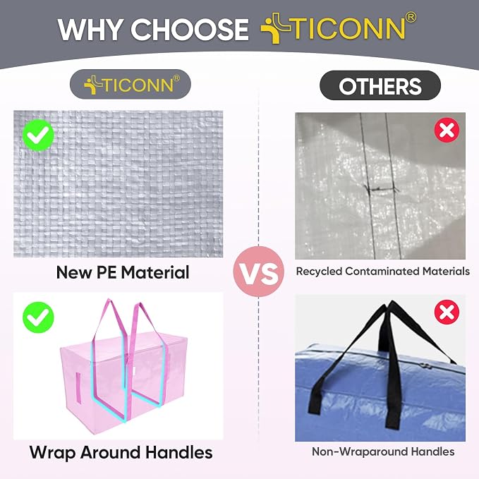 TICONN 2 Pack Extra Large Moving Bags Heavy Duty with Zippers & Carrying Handles, Durable Storage Bags Moving Boxes for Closet Organizers and Storage (2 Pack, Pink) - Image 4