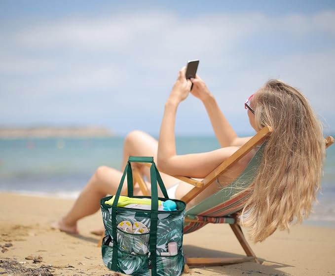 KABAQOO Mesh Beach Bag, Extra Large Beach Bags with 9 Pockets & Zipper Waterproof Lightweight Beach Tote for Beach/Pool Trip - Image 2