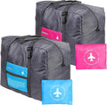 Foldable Travel Duffel Bag 2PCS Sports Gym Tote Water Resistant Carry on Luggage bag Weekender Overnight Bag (Pink+Blue) by INVODA