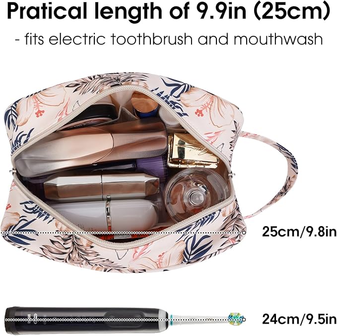 Narwey Travel Toiletry Bag for Women Traveling Dopp Kit Travel Bag for Toiletries Cosmetic Bag Makeup Bag Medicine Bag for Traveling (Beige Flamingo) - Image 2