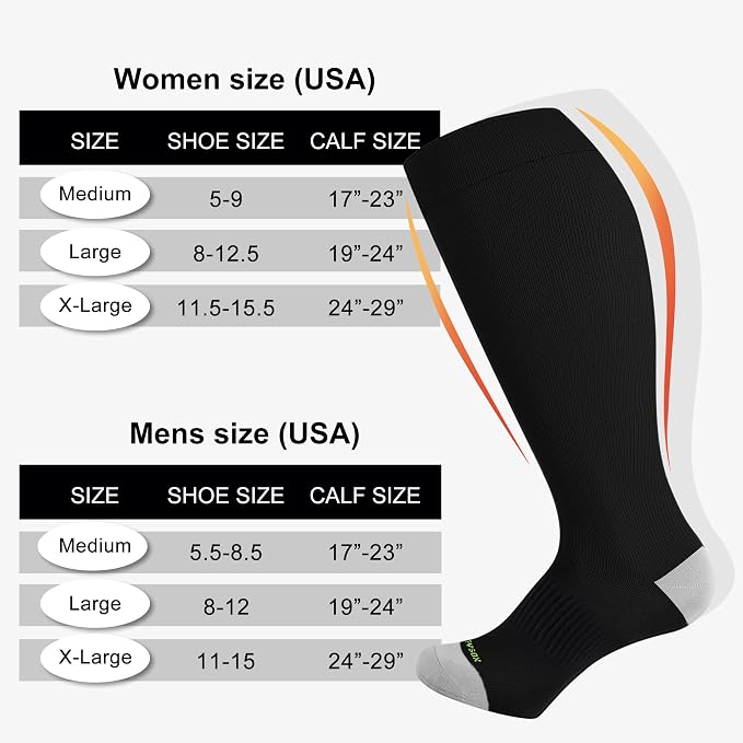 LEVSOX Plus Size Compression Socks Wide Calf Men&Women 20-30 mmhg Knee High Support Socks for Medical, Nurse, Diabetic - Image 4