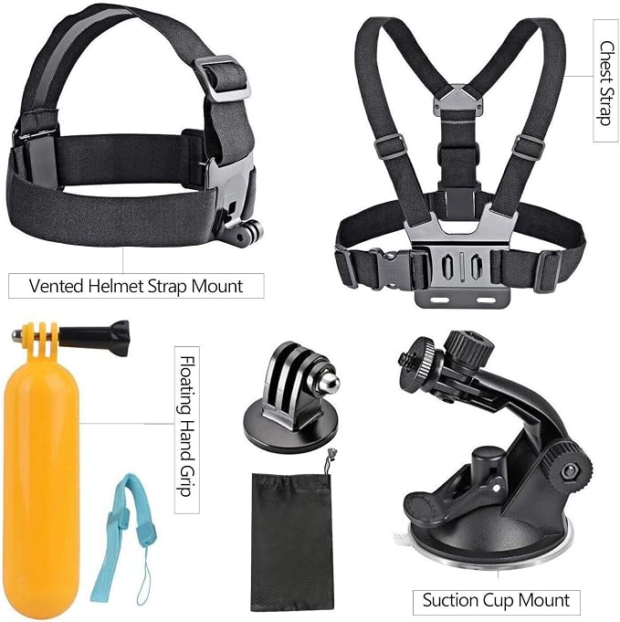 AKASO Action Camera Accessories Kit for GoPro Hero13/EK7000/Brave 4 | Including Chest Strap, Head Strap, Floating Hand Grip, Suction Mount and so on - Image 6
