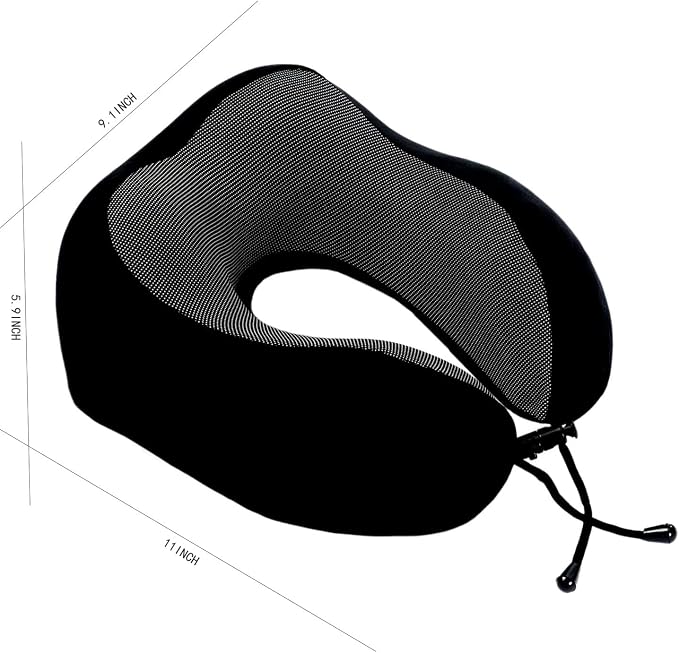 Memory Foam Travel Pillow, Neck Pillow with 360-Degree Head Support, Comfortable Ideal for Sleeping on Airplane, Car, Train, Bus and Home Use, Comes with Storage Bag (Black) - Image 6