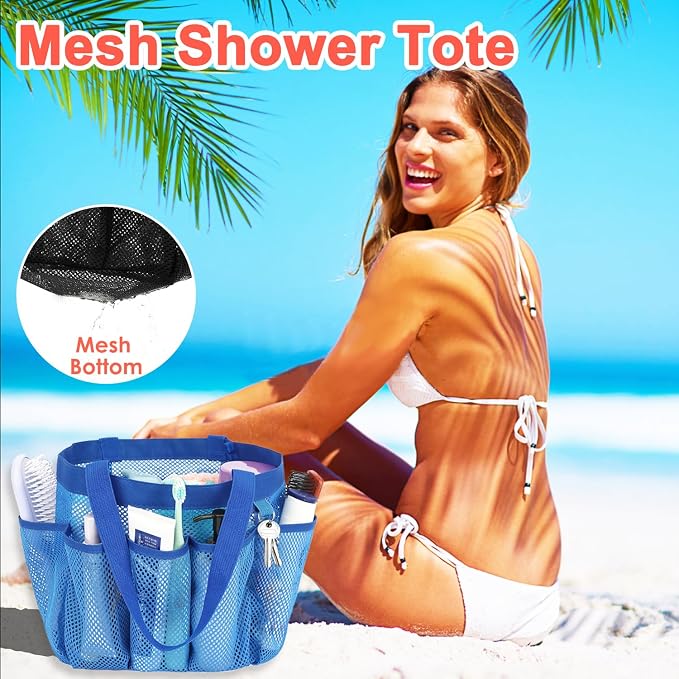 Fammart Mesh Shower Caddy Portable for College Dorm Room Essentials, Odorless Polyester Large Shower Tote Bag with Dual Handles, 8-Pocket Quick-Dry Toiletry Organizer for Travel, Beach, Camping, Gym - Image 5