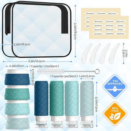 16 Pack Travel Bottles for Toiletries, TSA Approved Travel Size Toiletries Containers Set, BPA-Free Silicone Leak Proof Refillable Bottles Stackable Creams Jars Accessories Kit W/Clear Bag Mint Green - Image 2