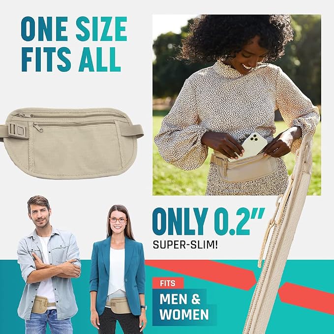 Secure Travel Money Belt, Anti-Theft Passport Holder Travel Wallet for Men Women, Hidden Under Clothes Belt Wallet, Security Travel Pouch, Waterproof Waist Bumbag for Money, Cards and Keys - Image 4