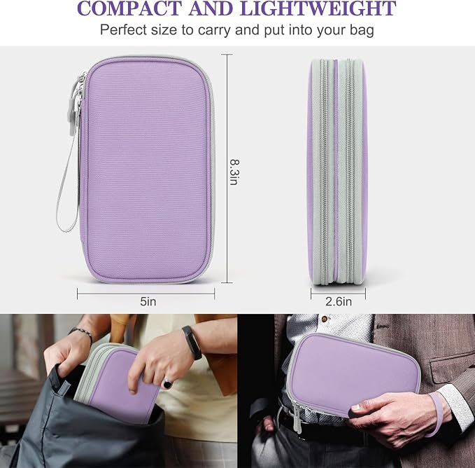 FYY Electronic Organizer, Travel Tech Pouch Bag, Medium, Light Purple | Wrist Strap, Waterproof, Double Layers Portable Electronics Travel Carrying Case for Cord, Charger, Daily Business Trips Use - Image 2