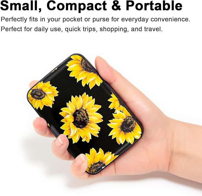 Credit Card Holder, Metal Card Wallet RFID Blocking Mini Slim Aluminum Business Hard Card Case for Women Men (Black Background Sunflowers) - Image 2