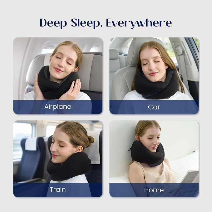 Dream Valley® Neck Travel Pillow, Memory Foam Travel Pillow for Airplane, Portable Roll-Up Neck Pillow with Cooling Inner Fabric, 360° Ergonomic Support, No Head Bobbing, Black - Image 8