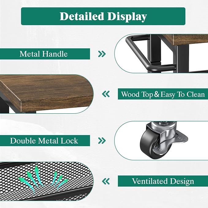 Slim Rolling Storage Cart 4 Tier Bathroom Organizer Mobile Shelving Unit Utility Cart with Wood Top and Handle for Kitchen Laundry Narrow Places, Black - Image 5