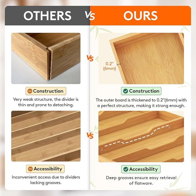 Lifewit Bamboo Utensil Organizer for Kitchen Drawer, Cooking Utensil Tray | Expandable Cutlery Silverware Flatware Holder, Wood Adjustable Spatula Tools Storage Divider, 17.8-28.3 x 17", Natural - Image 6