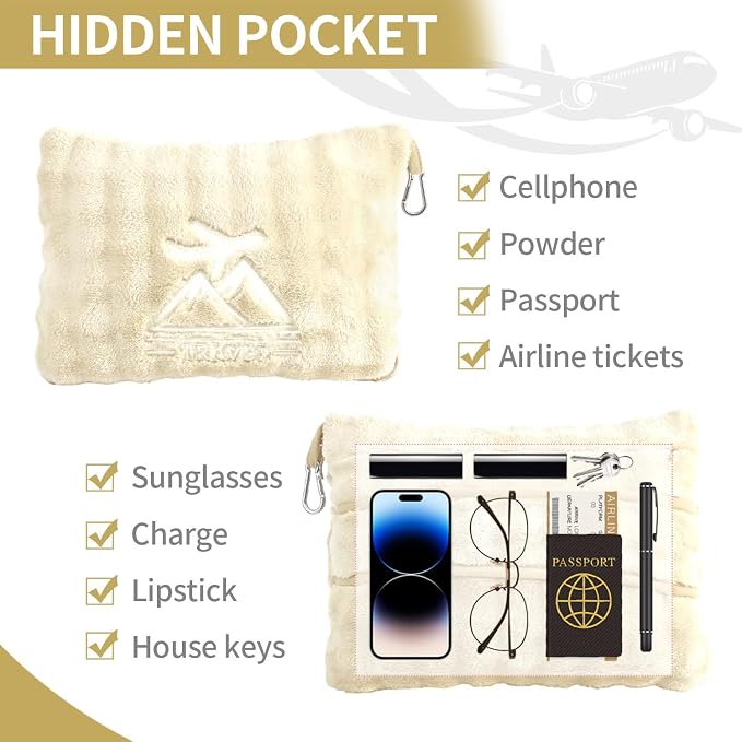 Travel Blanket and Pillow-2-in-1, Ultra-Soft&Compact, Airplane Blanket with Hand Luggage Belt and Backpack Clip,Travelers Accessories Gifts, 61x43 Inches（White） - Image 8