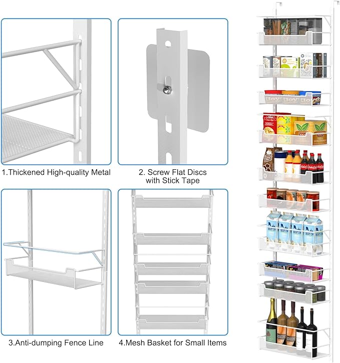 VyGrow Over the Door Pantry Organizer, 10-Tier Over the Door Organizer with Adjustable Basket, Pantry Door Organization for Pantry Kitchen Storage Room Spice Rack, White - Image 5